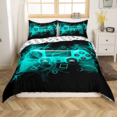 Loussiesd Jugendliche Gamer Bettbezug Set Blau Schwarz Geometrie Gaming Bettwäsche Set 135x200cm Gamepad Bettbezug Jungen Mädchen… – Ansicht 2