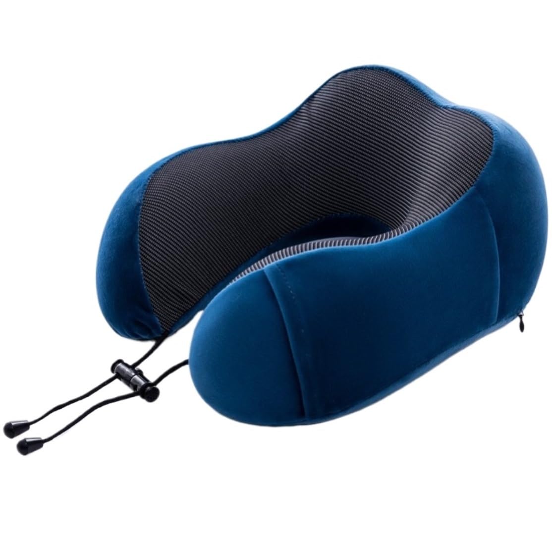 Cuscino da Viaggio per Aereo Auto E Treno Cuscino da Viaggio in Memory Foam con Supporto per la Testa per Aereo, Auto, Treno, casa(Blue-B)