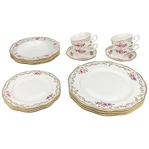 6417, 24K Gold-Plated Dinnerware Set, Dinner Service for Four, 20-Piece Set: 4 Dinner Plates, 4 Soup Plates, 4 Dessert Plates, 4 Tea Cups with 4 Saucers