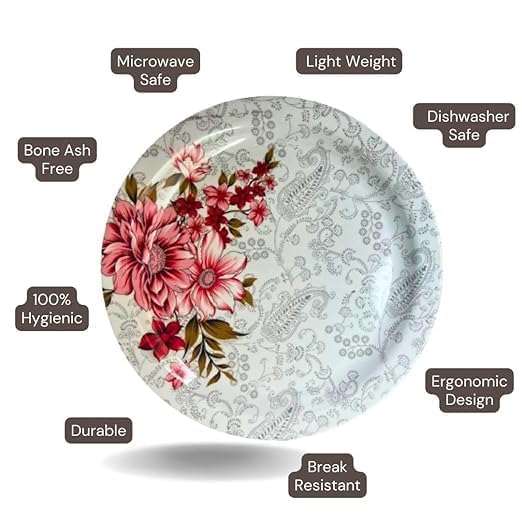 Image of Melamine Dinner Plates | Round Full Plate | Microwave Safe | Break Resistant | Plates for Breakfast, Lunch, Dinner | Plates for Home, Office, Restaurant | Set of 6 | 11 Inch's (Red)