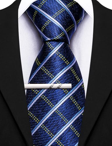 Image of Barry.Wang Mens 6 PCS Ties Silk Striped Paisley Check Floral Necktie Silky Woven Wedding Business Party Ties 3.34 inch