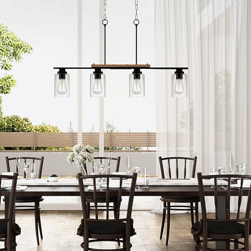 Vonluce Dining Room Light Fixture Over Table, 4-Light Kitchen Island Lighting With Glass Shade And Adjustable Rods thumb #6
