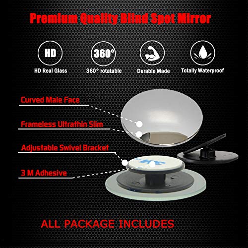 Ampper Upgrade 2 Round Blind Spot Mirrors, 360 Degree Adjustabe HD Glass Convex Wide Angle Rear View