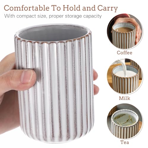 300ml Ceramic Coffee Mug, Japanese Vintage Stripe Milk Cup Without Handle, Retro Porcelain Water Tumbler for Tea Coffee Milk - Image 2