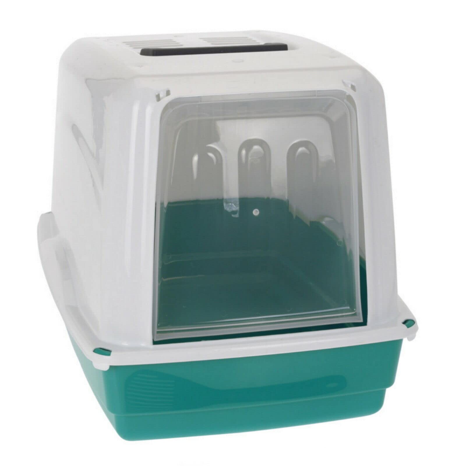 Teal Hooded Cat Litter Tray Box - Comes with Lid, Carry Handle, Door Flap, Scoop & Odour Free Filter - Helps Avoid Odour & Litter Spillage