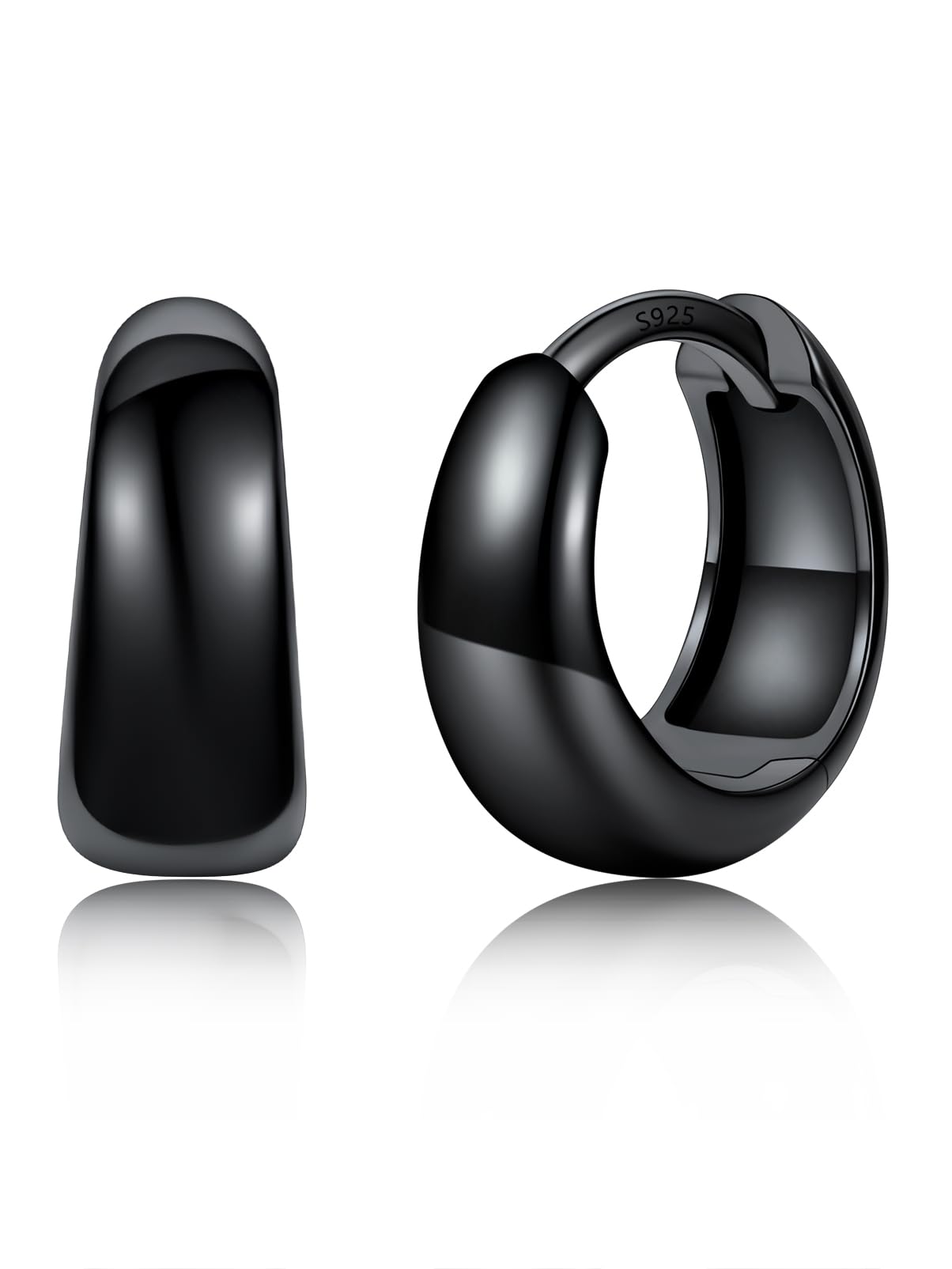 Silvora Creolen Gold Schwarz Damen 8/10/12/14mm Chunky Hoop Ohrringe mit Hypoallergene 925 Silber Stecker Huggie für Frauen Herren