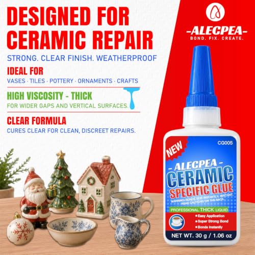 Image of ALECPEA Ceramic Glue Repair, 30g Thick Porcelain Glue with 3 Precision Droppers