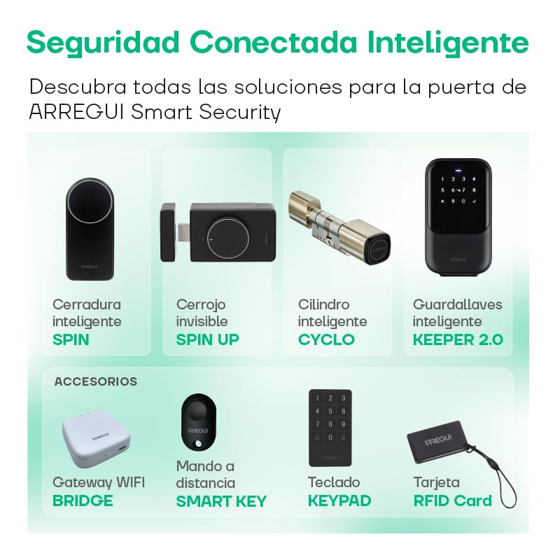 Arregui CYCLO + BRIDGE Cerradura Electrónica con App Móvil y Tarjeta RFID | Control desde Smartphone | Ideal Oficinas y Locales | Seguridad IP65 sin Llave | Control Remoto Compatible Google y Alexa