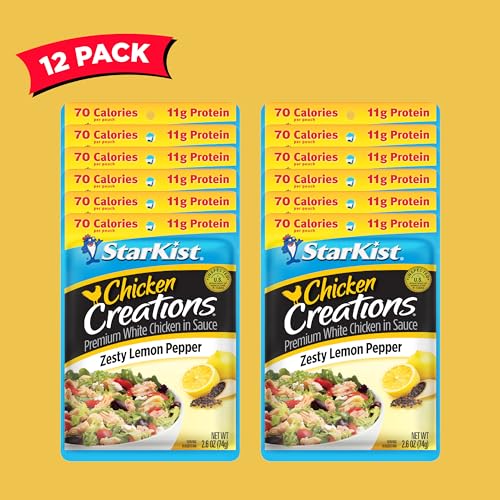 Image of StarKist Chicken Creations Zesty Lemon Pepper, 2.6oz Pouch, 12-Pack | 11g Protein Per Serving, Fully Cooked White Meat, Gluten Free, Soy Free, No Draining, Ready to Eat for Salad and Sandwiches
