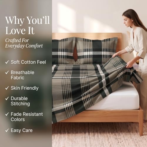 Image of BSB HOME 240 TC Cotton Feel Bedsheet with 2 Pillow Covers, Soft & Breathable Printed Double Bed Sheet for Bedroom, Fade Resistant & Easy Care Design - 90 x 100 Inches (228 x 254 cm) - Olive Sage Green