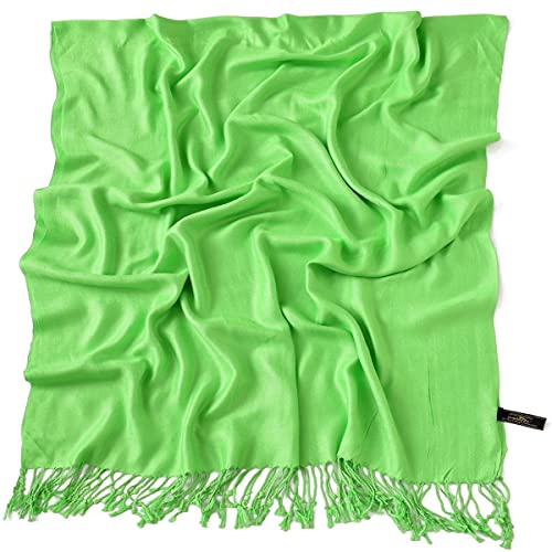 CJ Apparel Bright Green Solid Color Tassels Design Nepalese Shawl Seconds Scarf Wrap Stole Throw Head Wrap Pashmina Hand Made in Nepal New4