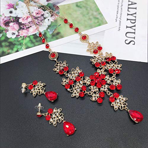 Holibanna Rhinestone Jewelry Set Crown Necklace Earrings Wedding Jewelry Set Baroque Crown With Comb For Party Banquet Ball Red #TOP4