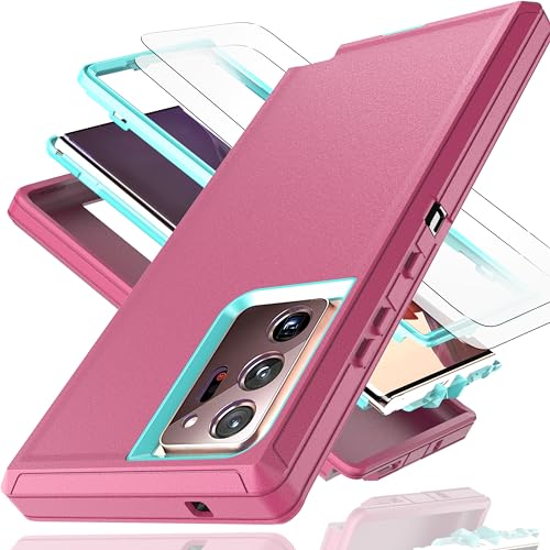 KaiMai for Galaxy Note 20 Ultra Case with Soft TPU Film Screen Protector[2 Pack],3 in 1 Shockproof TPU Hard PC Bumper Drop-Proof Shell for Samsung Galaxy Note 20 Ultra Pink/Sky Blue