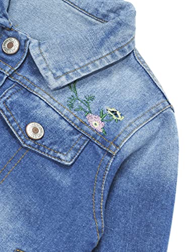Image of KIDSCOOL SPACE Little Girl Jean Jacket,Flower Embroidered Denim Outfits