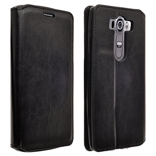 LG G4 Case, Deluxe Black Pu Leather Folio Wallet Flip Case Cover with Kickstand for LG G4 (Black Slim Wallet)