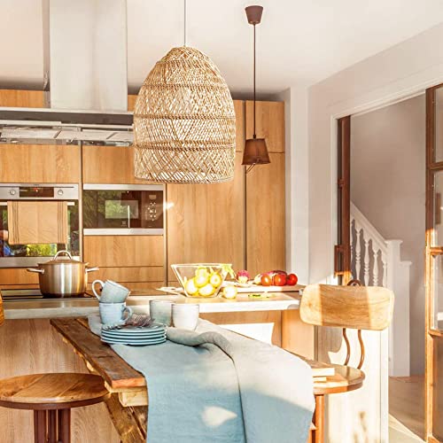 Littleglovo Handmade Rattan Light Fixture, Natural Material Rattan Lamp, Round Ceiling and Woven Lamp, Rattan Light Pendant Suitable for E26/27 Lamp Holder (13.7X19.6In)-1 Pack(Not Including Bulb) - Image 2