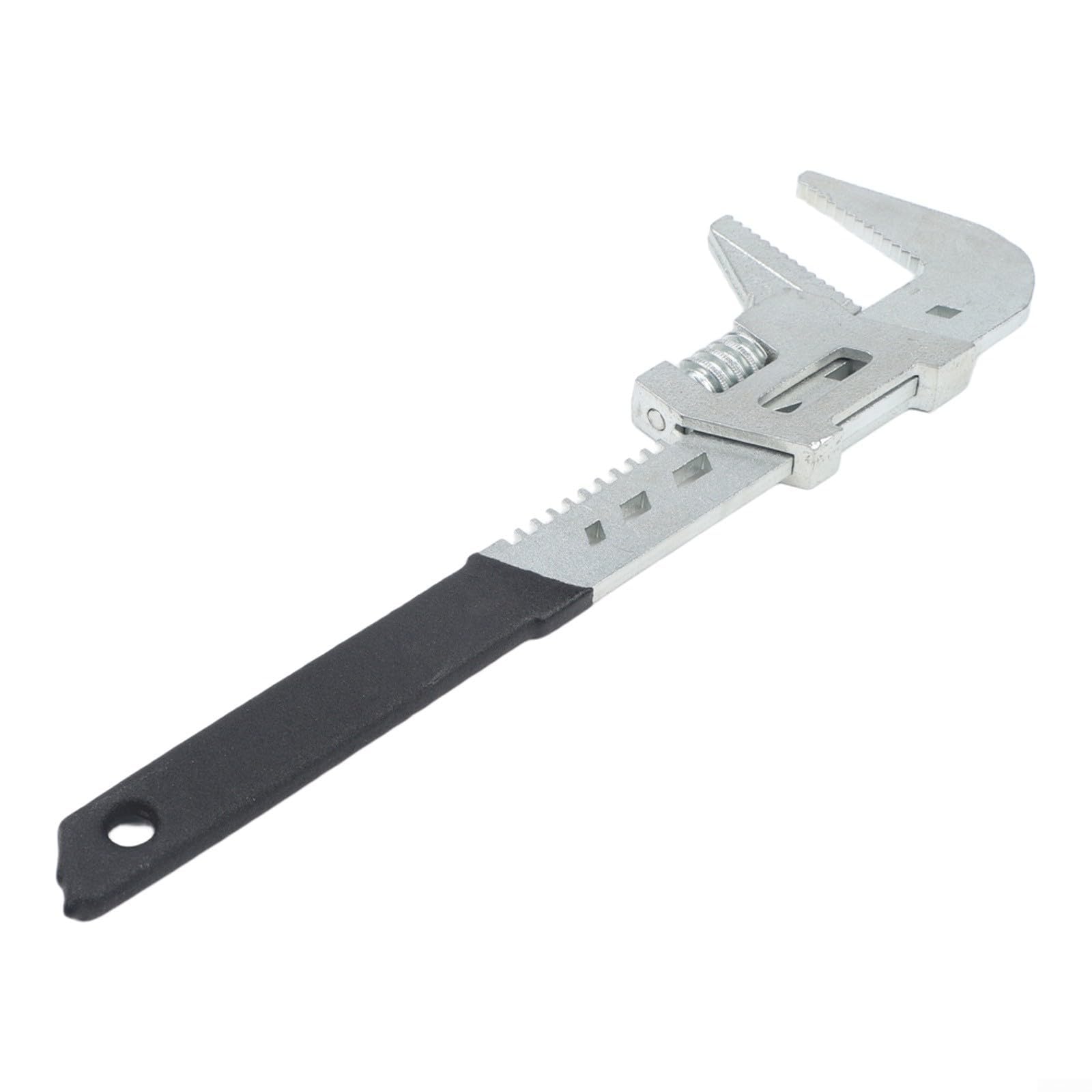 Llave para tubos ajustable de alta resistencia de 12 pulgadas con capacidad de mordaza de 0-75 mm. Fabricada en acero de alto carbono con forjado de hierro dúctil. Cambio rápido de empuñadura median