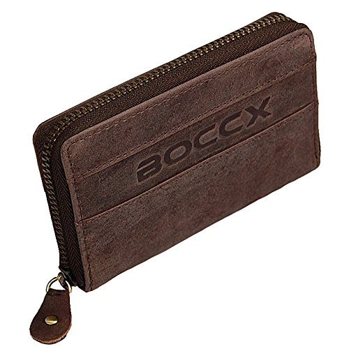 BOCCX Mini Reißverschluss Geldbörse Leder Geldbeutel Münzbörse Portmonee 40009 GoBago (Braun) Cover