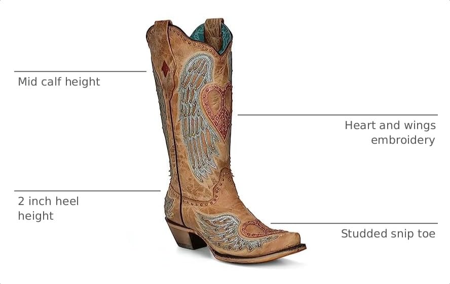 Image of CORRAL Women's Heart And Wings Overlay And Embroidery And Studs Boots