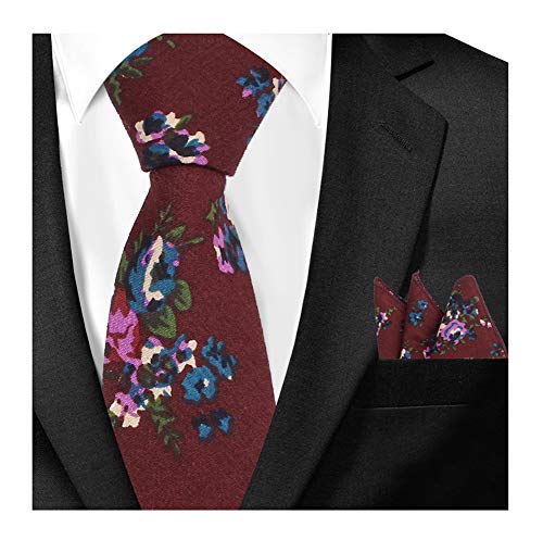 Men's Maroon Red Floral Party Self Cravat Suit Ties Necktie & Pocket Square Set #TOP1