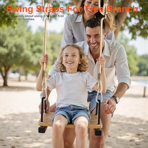 Image of High-Strength Tree Swing Straps - 600lbs Capacity, 35-60 inch Adjustable with Carabiners | Heavy-Duty Hammock & Swing Extension Straps | for Tree Swing, Hammock, Aerial Yoga & Backyard Play