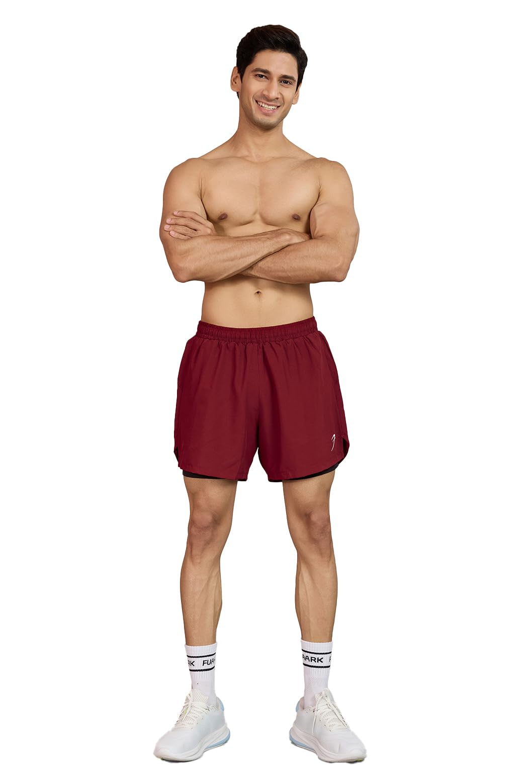 Men Regular Fit 5" Dual Layer Training or Gym Sports Shorts with Compression Inner-image-34