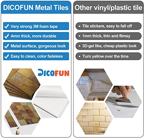Dicofun 10 Sheets Peel And Stick Metal Backsplash Tiles, Self-Adhesive Aluminum Mosaic Tile, Rust Classical Retro Copper Backsplash For Kitchen & Bathroom #TOP4