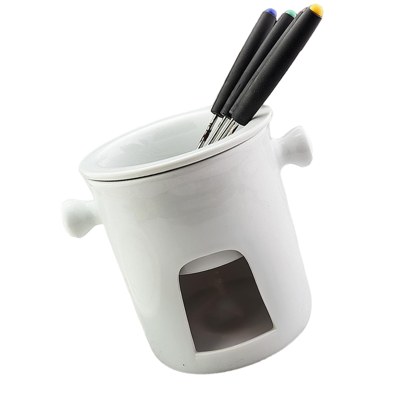 Fondue Set Serving Fondue Set Engagement with 4 Forks Party Snack Cheese Fondue Pot Porcelain Melting Pot for Broth Dessert