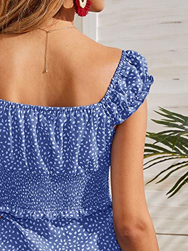 Valphsio Womens Smocked Dress Ruffle Floral Tie Front Boho Short Dresses3