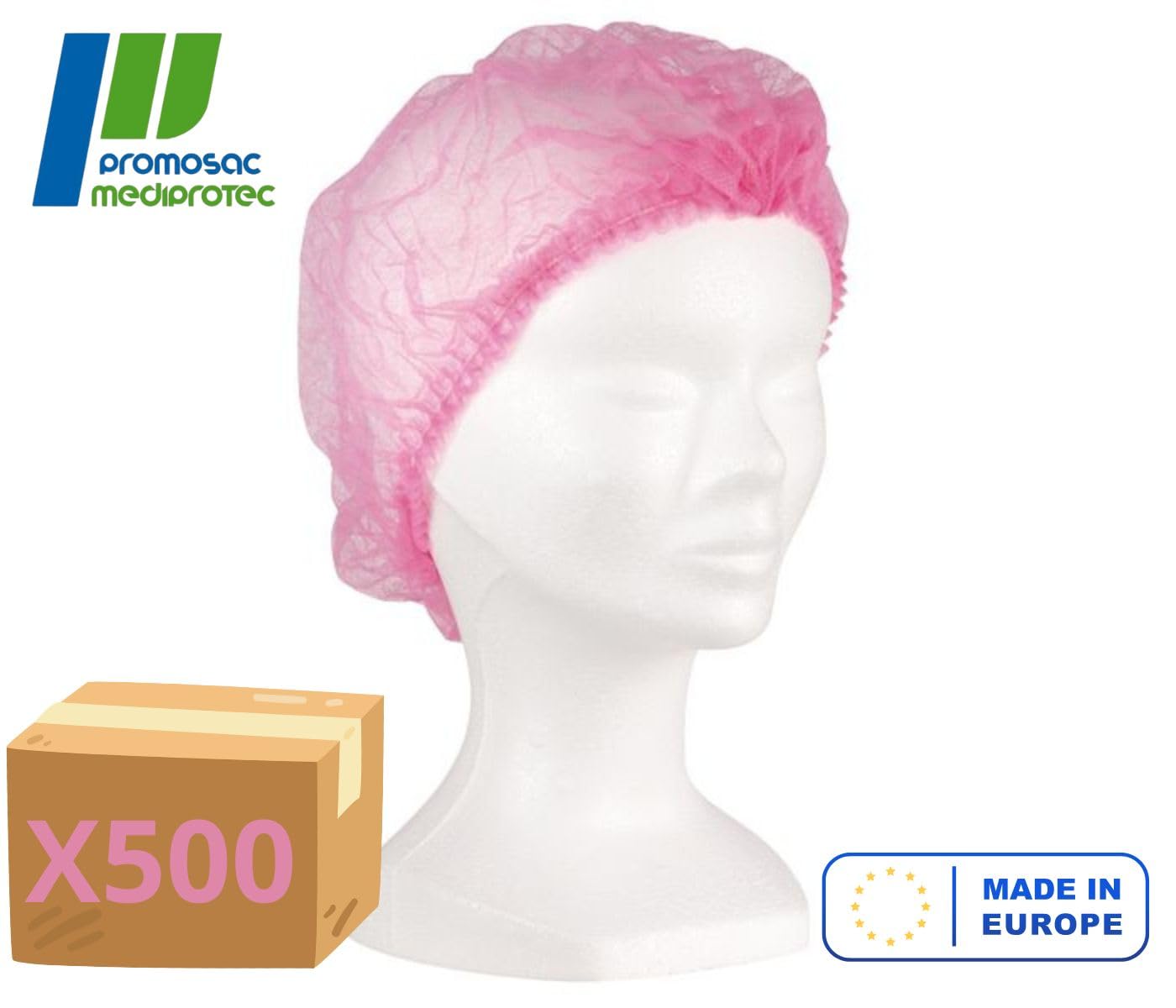 Mediprotec® | Charlotte Jetable Rose | Lot de 500 Charlottes Cheveux Polypropylène Non Tissé | Diamètre 48 cm | Médical, Soins, Bien être | Octobre Rose
