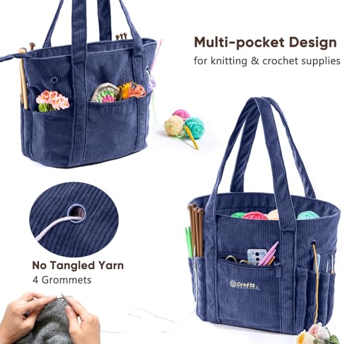 Image of MYBAGZING Crochet Bag and Tote - Corduroy Yarn Bag - Yarn Holder for Crocheting - Crochet Storage Bag for Crochet Hooks, Crochet Accessories, Knitting Bag for Crochet Lovers, Mother's Day Gift