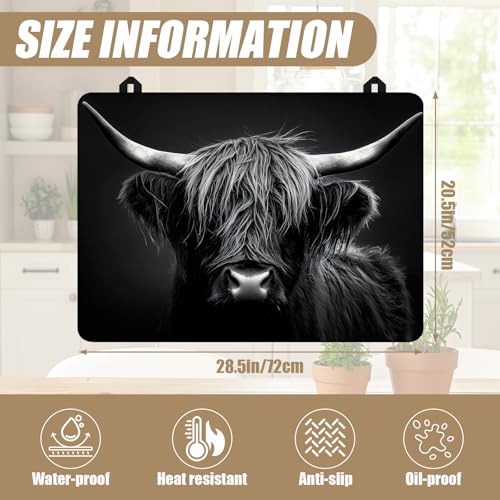 Image of Black Highland Cow Stove Top Covers for Electric Stove, Electric Gas Stove Pad Heat Resistant Range Cooktop Protector for Home Decor Kitchen 28 inchx20 inch
