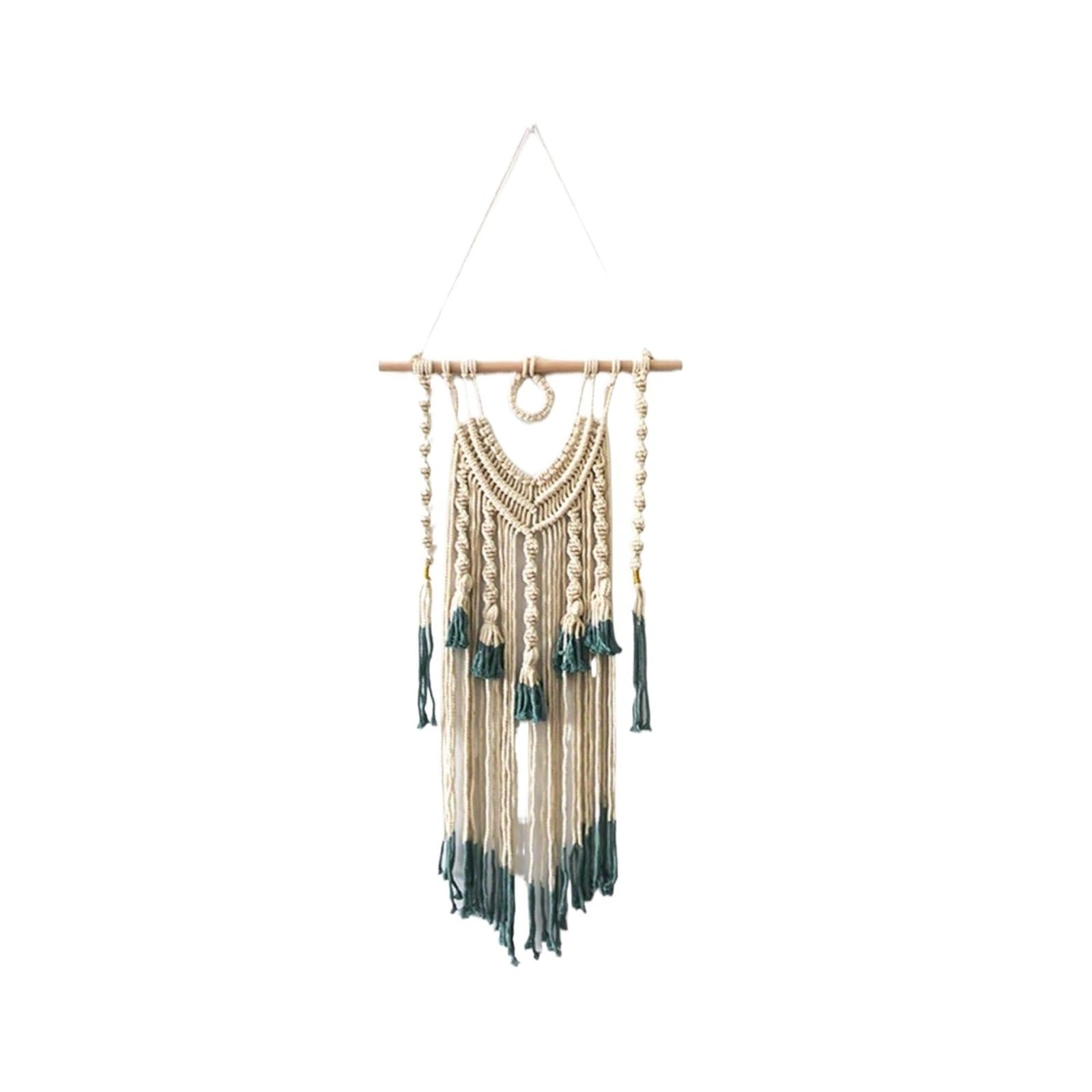 FGUJSUR Tapestry Wall Hanging Boho Tapestry Green And Beige Woven With Tassel, Macrame Wall Hanging For Bedroom Living Room Decor