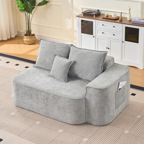 Yihomfy Canapé Cloud modulable en Chenille Gris, 150x95x65 cm, Siège Extra-Profond et Rembourrage...
