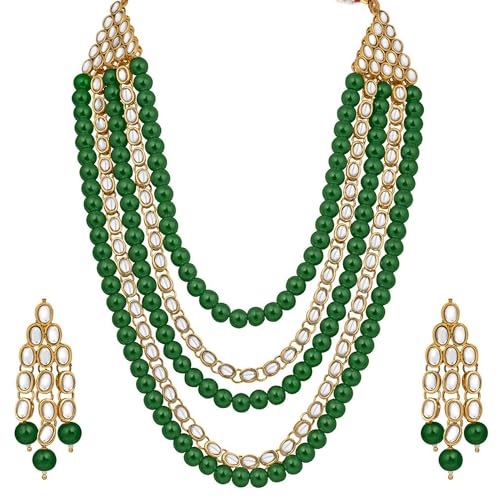 Image of Peora Kundan Faux Pearl Long Necklace & Jewelry Set Gift for Women