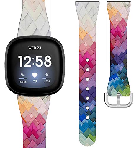 Bands for Fitbit Versa 3 Silicone & Cisland Soft Thin Slim Print for Women Strap Replacement Compatible with Fitbit Sense/Versa 3 Small + Rainbow Art