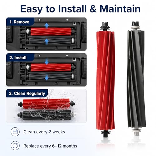 Image of 4 set Replacement Main Brushes Compatible with Roborock S8 Pro Ultra,S8,S8+,Q8 Max,Q8 Max+,Q5 Pro,Q5 Pro+,Q5 Max+,4 Sets Dual Rubber Roller Brush Parts,Anti-Tangle Sweepers for Pet Hair & Hard Floor