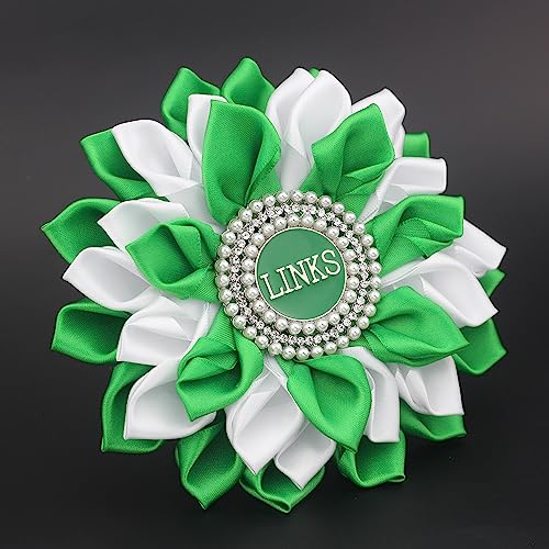 Image of Greek Sorority Paraphernalia Gift Sorority Brooch Pin for Women White & Green Satin 5.5 inch Pearl Flower Pin
