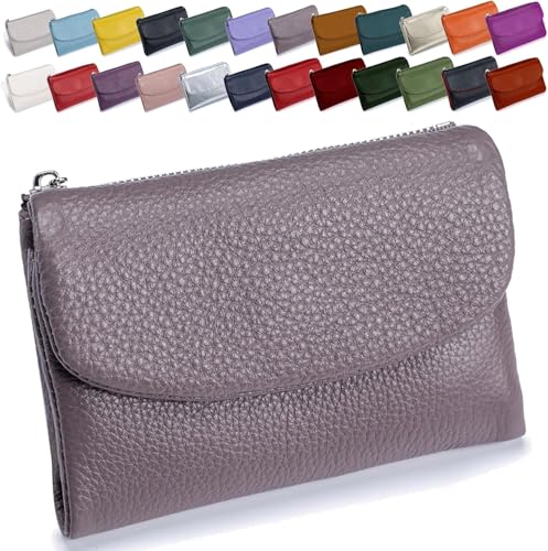 Unisex Pebble Leather Wallet - Slim Genuine Leather Card Holder, RFID Protected with Dual Zipper Coin Pockets, 6-Card Slots & Cash Organizer, Travel-Ready for Women & Men (18,M)