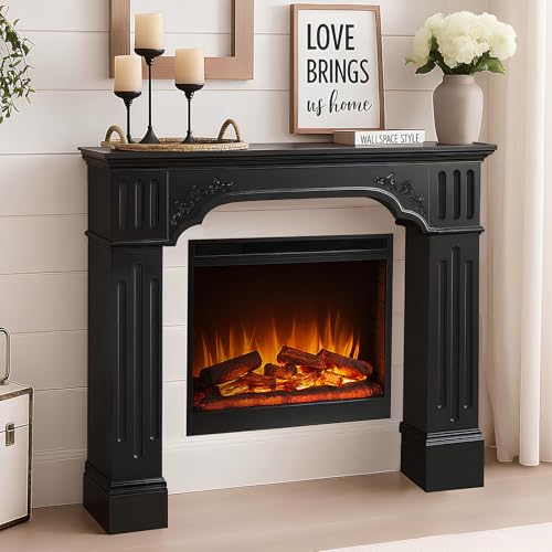 Image of HOMEDIARY 43.3 inch Fireplace Mantel, Freestanding Fireplace Surround with Leg for Electric Fireplaces, MDF Mantel Surround with Shelf for Living Room with Decorative Pattern, Anti-Tipping & Waterproof
