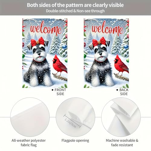Image of BlissYard Welcome Garden Flag Double Sided 12x18 Flag Winter Christmas Cardinal Dog Garden Flag Welcome Winter Puppy And Cardinal Flag Design For Festive Outdoor Decoration Lawn Yard Banner