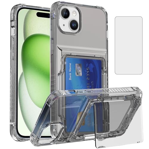 Coque iPhone 15 Plus antichoc avec protège-écran et fente pour carte grise