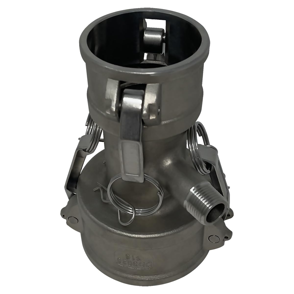 Gloxco Camlock Fitting, Type DD with 1/2" Pipe Tap, Stainless Steel, 3" Female Camlock Coupler x 2" Female Camlock Coupler, (CAM-3020-DDPT05-SS)
