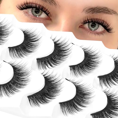 Veleasha Lashes 5D Faux Mink Lashes 100% Handmade Fluffy Fake Eyelashes C Curl Lightweight Wispy False Eyelashes Luxurious Soft Lashes 5 Pairs Pack (5D32)