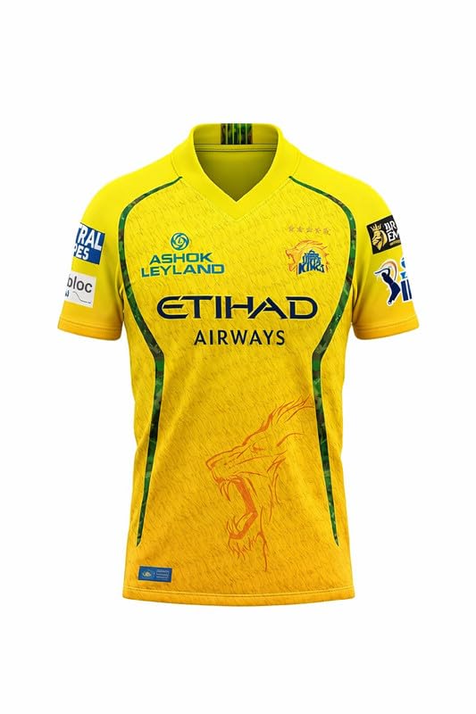 Image of New CSk Jersey 2026 Dhoni Yellow Tshirt for (Kids,Men&Boys)