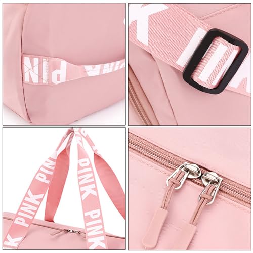 Geruiwen Large Duffle Bag For Women, Sports Duffel Bag for Gym with Wet Pocket & Shoe Compartment, Overnight Weekender Travel Bag (Rose Pink)3