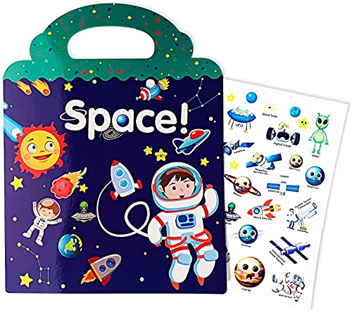 Image of Chocozone 32 Reusable Stickers Book Waterproof Stickers Toys for 2 Years Old Boys & Girls Learning Preschool Educational Book for Kids (Space Astronaut)