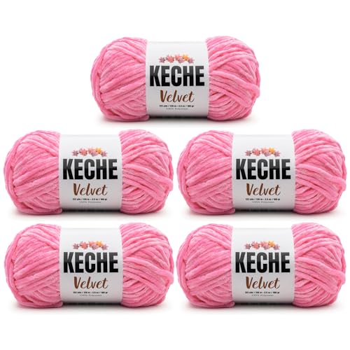 Image of Keche Velvet Chenille Yarn for Crocheting, Soft Bulky Baby Blanket Amigurumi Yarn 5x100 gr (5x132 yds) (5 Skeins) - Baby Pink