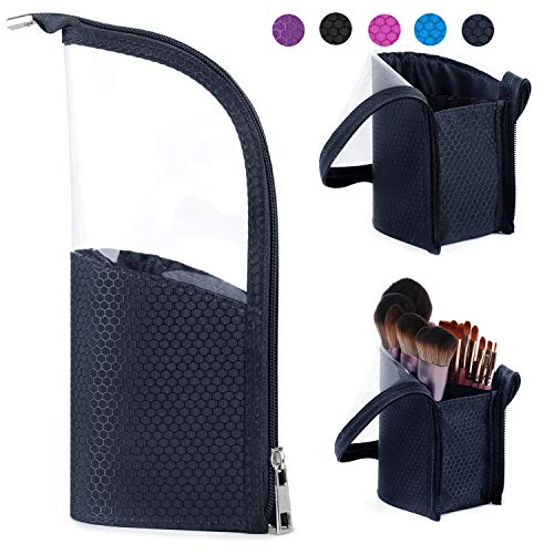 Makeup Brush Bag Travel Brushes Case Pouch Organizer Holder Dustproof for Women and Girls (Navy Blue)