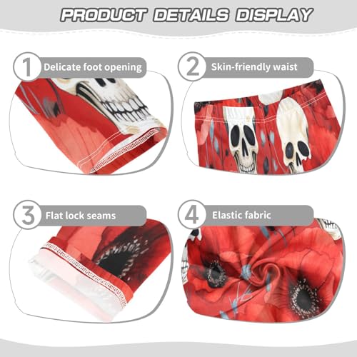 Toddler Girls Leggings Printed Yoga Pants Leggings Red Flower White Skull for Kids3